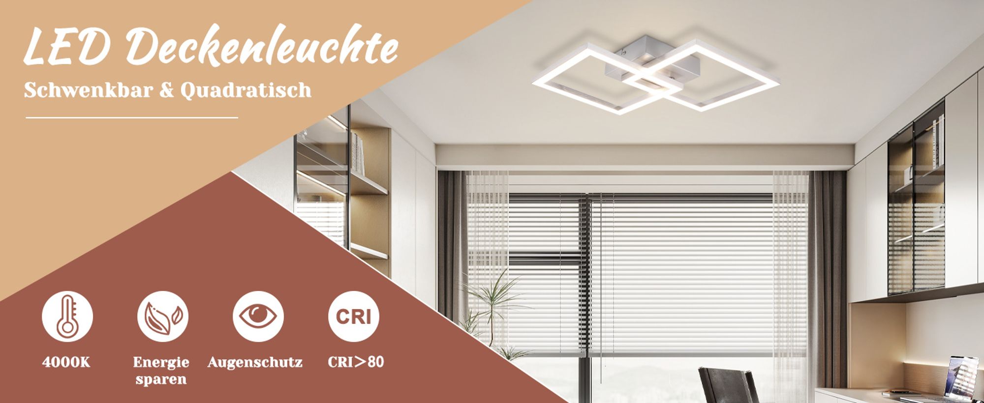 ZMH Deckenlampe LED Deckenleuchte Wohnzimmer Modern Design Küchenlampe 24W 4000K Wohnzimmerlampe Flurlampe Neutralweiß Schlafzimmerlampe Flur Deckenbeleuchtung Eckig Silber für Esszimmer Büro