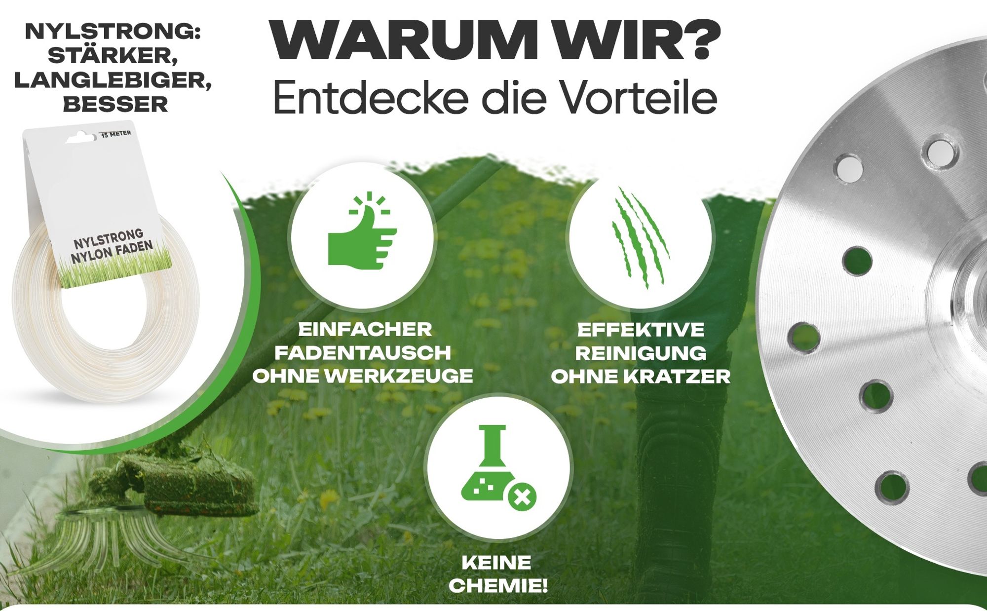Mähen & Pflaster reinigen,Unkrautbürste Nylonbürste Wildkrautbürste für Motorsense + Montageset,2in1 Unkrautbürste Freischneider