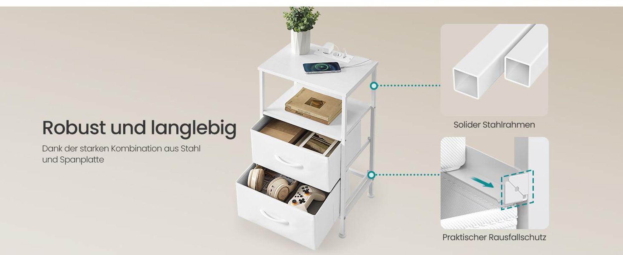SONGMICS BELLAH Kollektion - Nachttisch mit Ladestation, Beistelltisch mit App-gesteuerter, einstellbarer LED-Beleuchtung, 1 offenes Fach