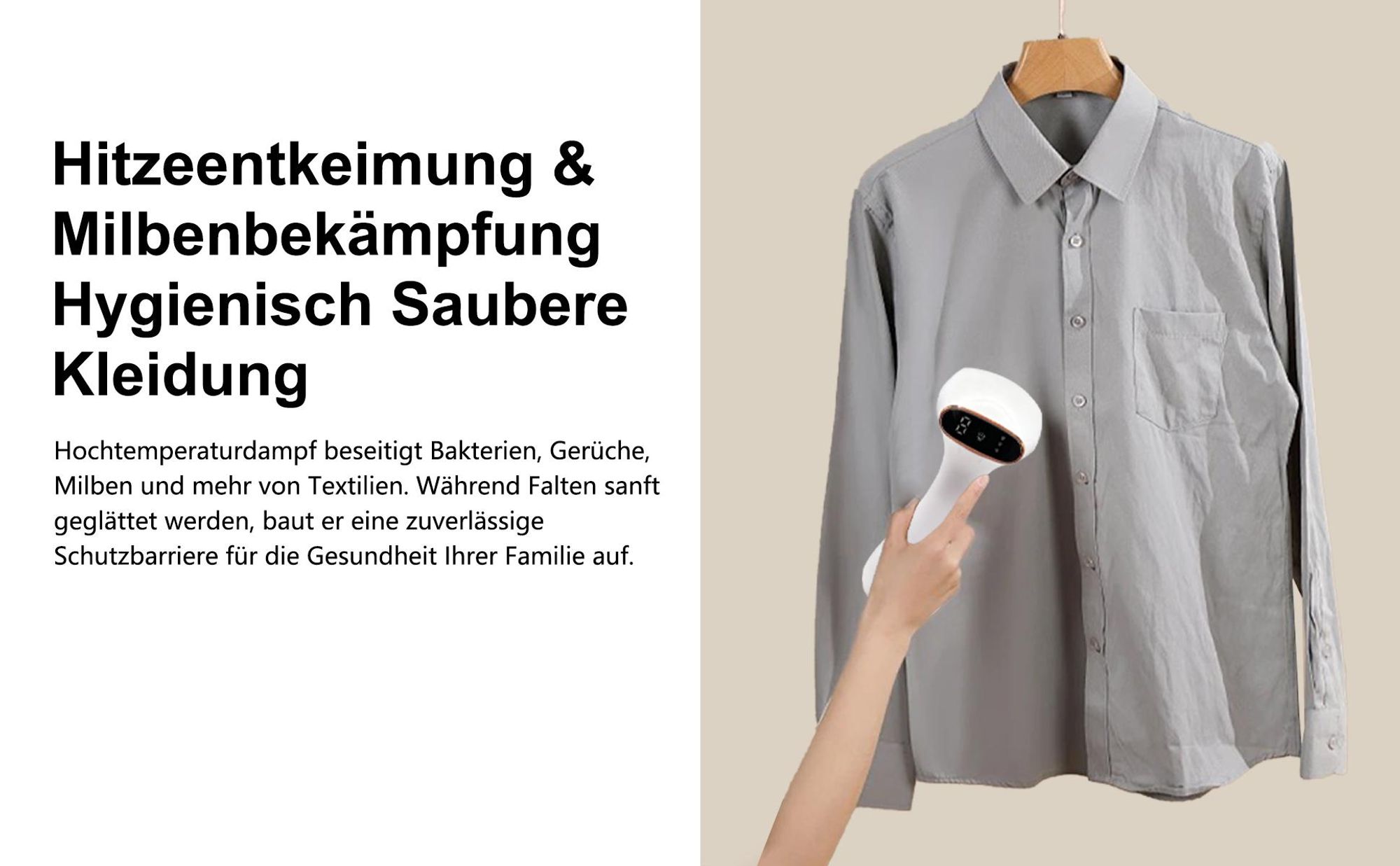 2-in-1 Dampfglätter & Reisebügeleisen 1780W, Tragbare Dampfbürste (20s Schnellaufheizung, 320ml, 30g/min, 3 Stufen) mit Abschaltautomatik, Weiß