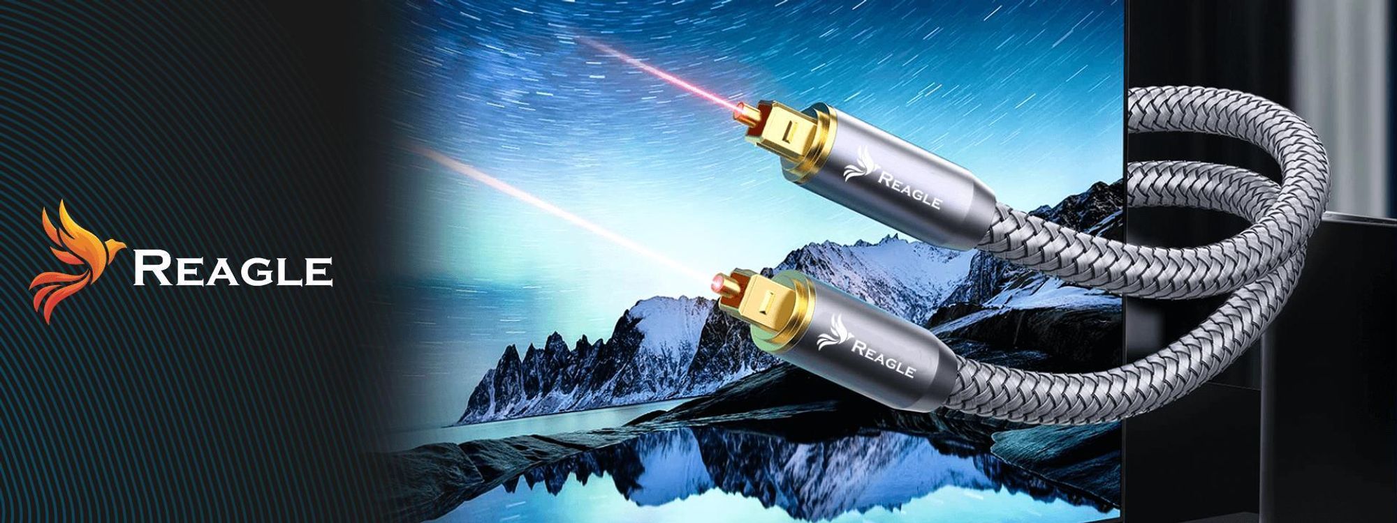 Toslink Glasfaser Audiokabel 15 Meter S PDIF Lichtleiterkabel für HiFi Receiver Verstärker Konsole 24K Vergoldete Stecker Störungsfreier Sound Reagle