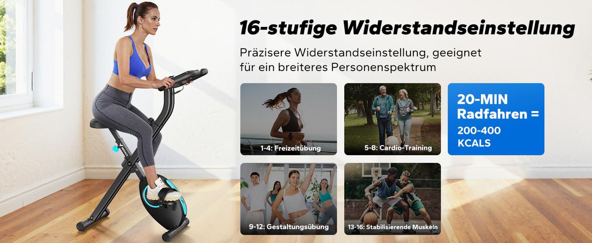 MERACH Klappbares Heimtrainer, kompakt und leise, 16 Magnetstufen, LCD-Bildschirm, Tablet-Halterung, für den Heimgebrauch
