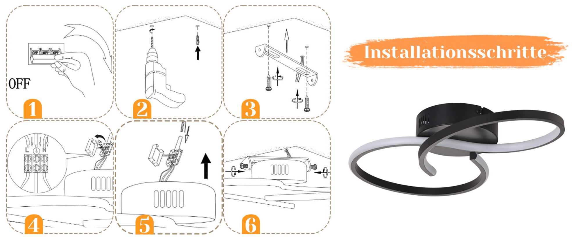 ZMH Deckenleuchte Wohnzimmer Deckenlampe Modern Wohnzimmerlampe Schwarz 12W Design Schlafzimmerlampe Innen 3000K Küchenlampe Warmweiß Deckenbeleuchtun