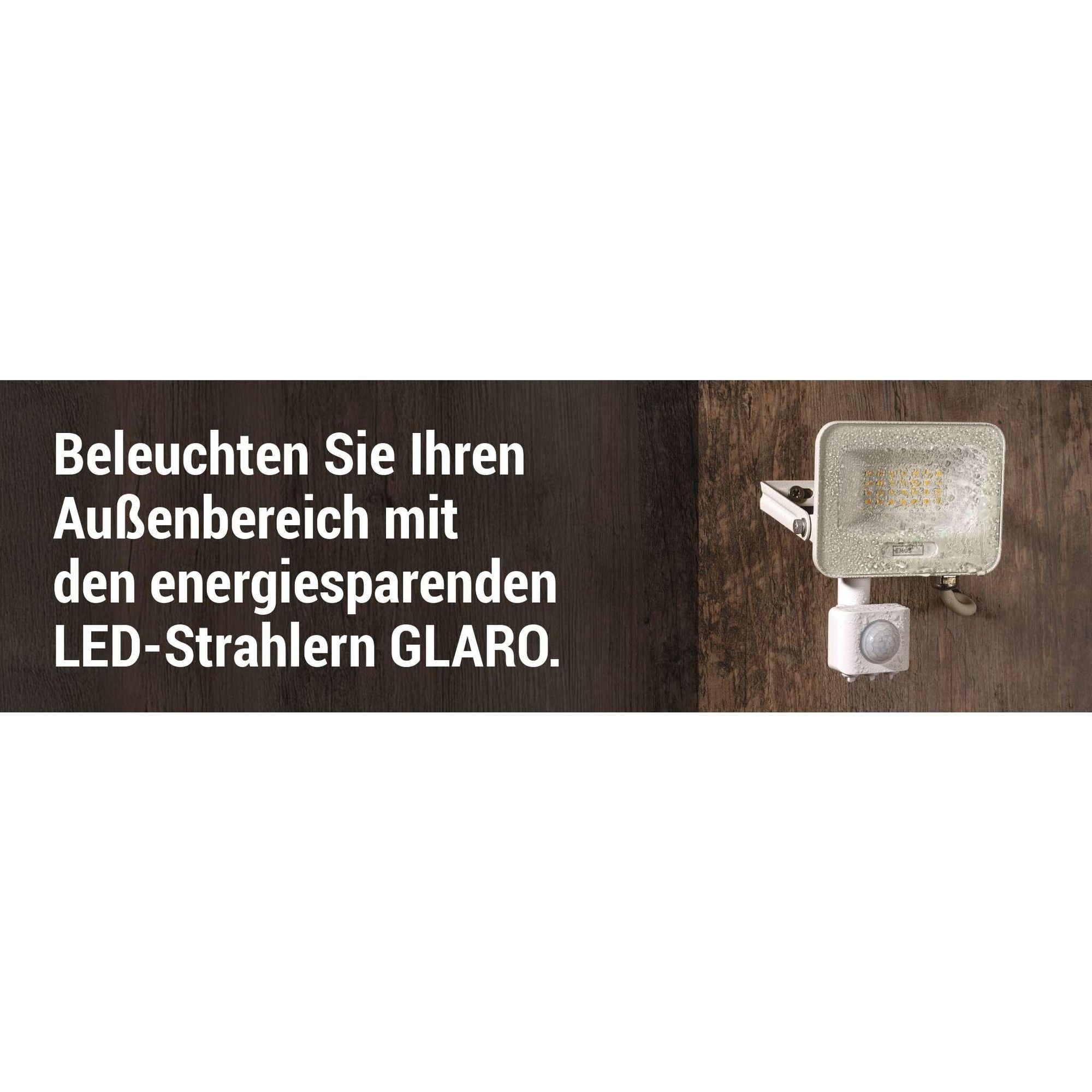EMOS LED Aluminium-Strahler GLARO 20W mit Sensor, IP54 für Feuchtraum/Außen, 2000lm, Neutralweiß 4000K, 20cm Gummi-Kabel, Weiß, ZS2324W