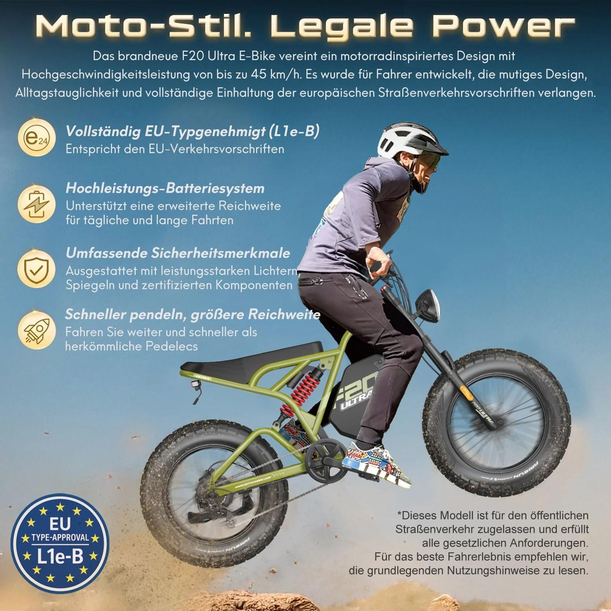 FAFREES F20 Ultra E-Bike (EU Type-Approval L1e-B) - Akku 48V25AH 20-Zoll-Rädern Mechanische Bremsen - Grün