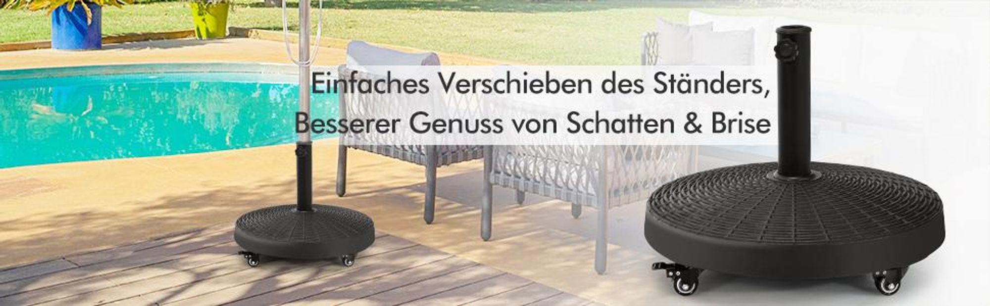 COSTWAY 23kg Sonnenschirmständer mit Rollen, Φ52cm Marktschirmständer rund, Schirmständer Balkonschirmständer für 38/48mm Gestänge Sonnenschirmfuß