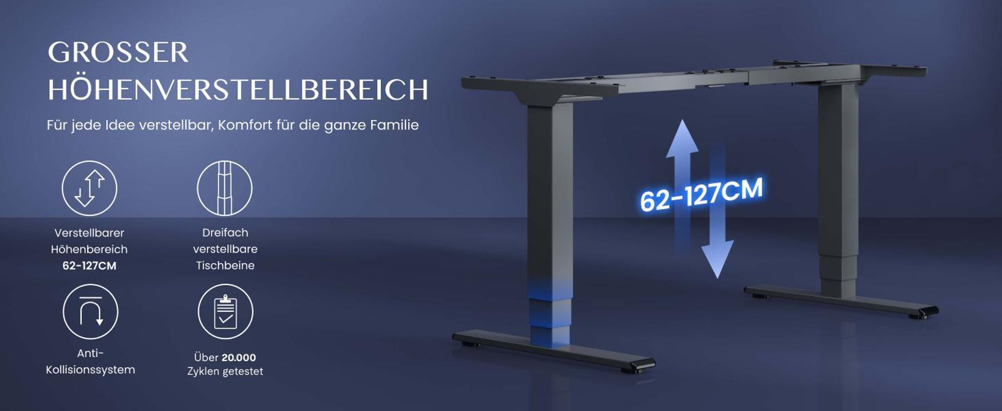 FLEXISPOT EC5 Pro höhenverstellbares Schreibtischgestell elektrisch mit 2 Motoren 160kg Tragkraft 3-fach-Teleskop Speicher- und Timer-Funktion Grau