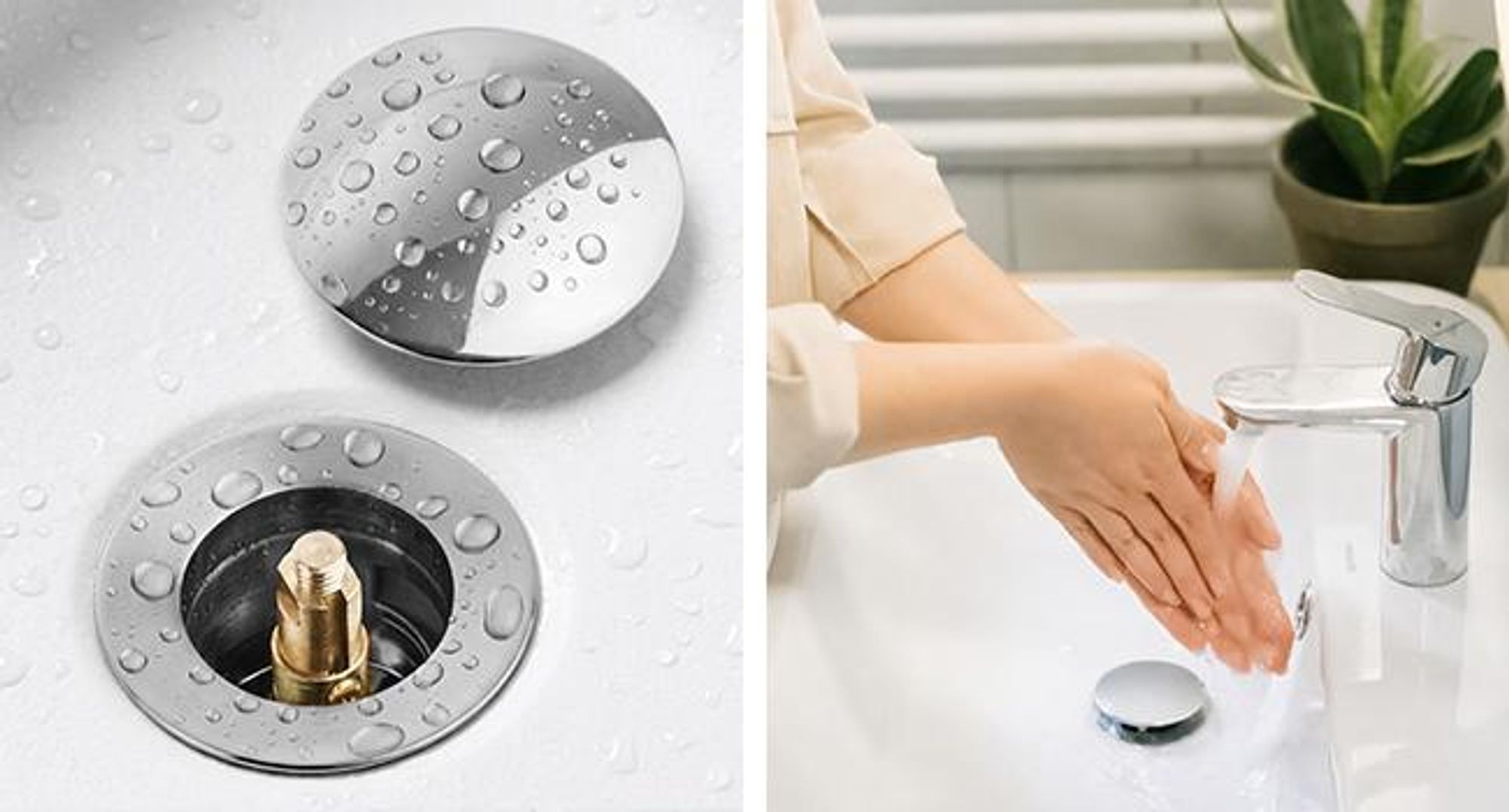KRUMAD 2-er Set Pop Up Ablaufgarnitur für Waschbecken 40,5 mm, Waschbeckenstöpsel mit Überlauf, Abflussstopfen Chrom für Waschtisch