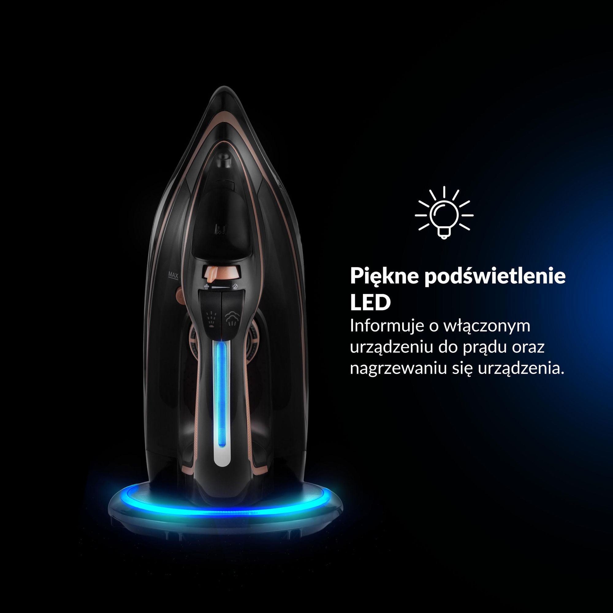 Żelazko bezprzewodowe parowe LEHMANN PARGO GOLDEN ROSE, do 3000W, podświetlane, ceramiczna stopa, Auto Shut Off, System Antywapienny