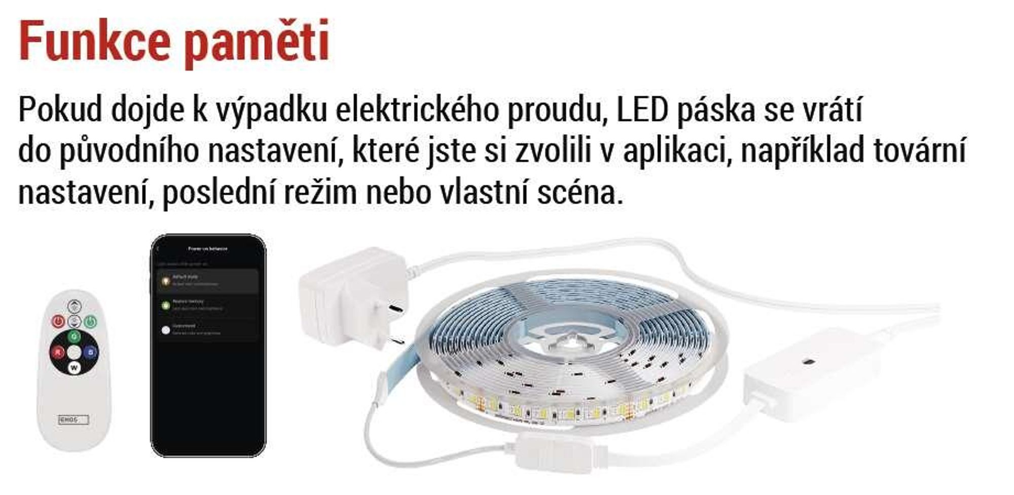 EMOS Smart LED Strip RGB/CCT 5 m, LED pásek s dálkovým ovládáním a aplikací, 16 mil. barev, synchronizace s hudbou, vč. 1,5 m kabelu a adaptéru