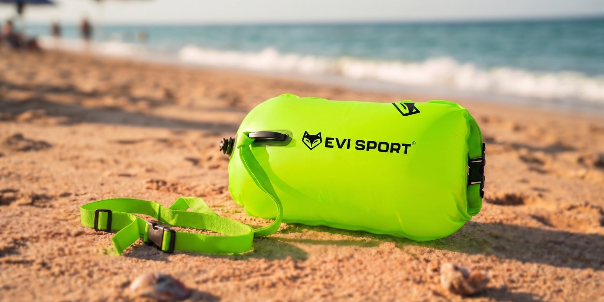 EVI SPORT AquaShield Schwimmboje 20L, Sicherheitsboje mit Trockentasche, Aufblasbar, Verstellbarer Gurt für SUP & Freiwasser, , Neongrün