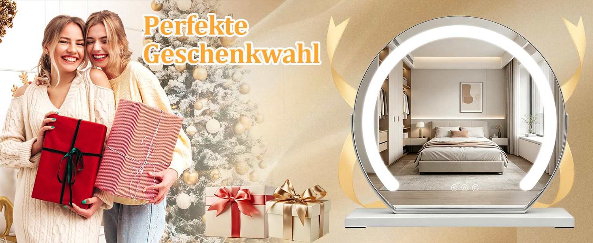ZMH LED Schminkspiegel mit Beleuchtung Spiegel 40×35CM Vanity Mirror Kosmetikspiegel Tischspiegel 3 Modi Schminktischspiegel Touch Dimmbar Weiß