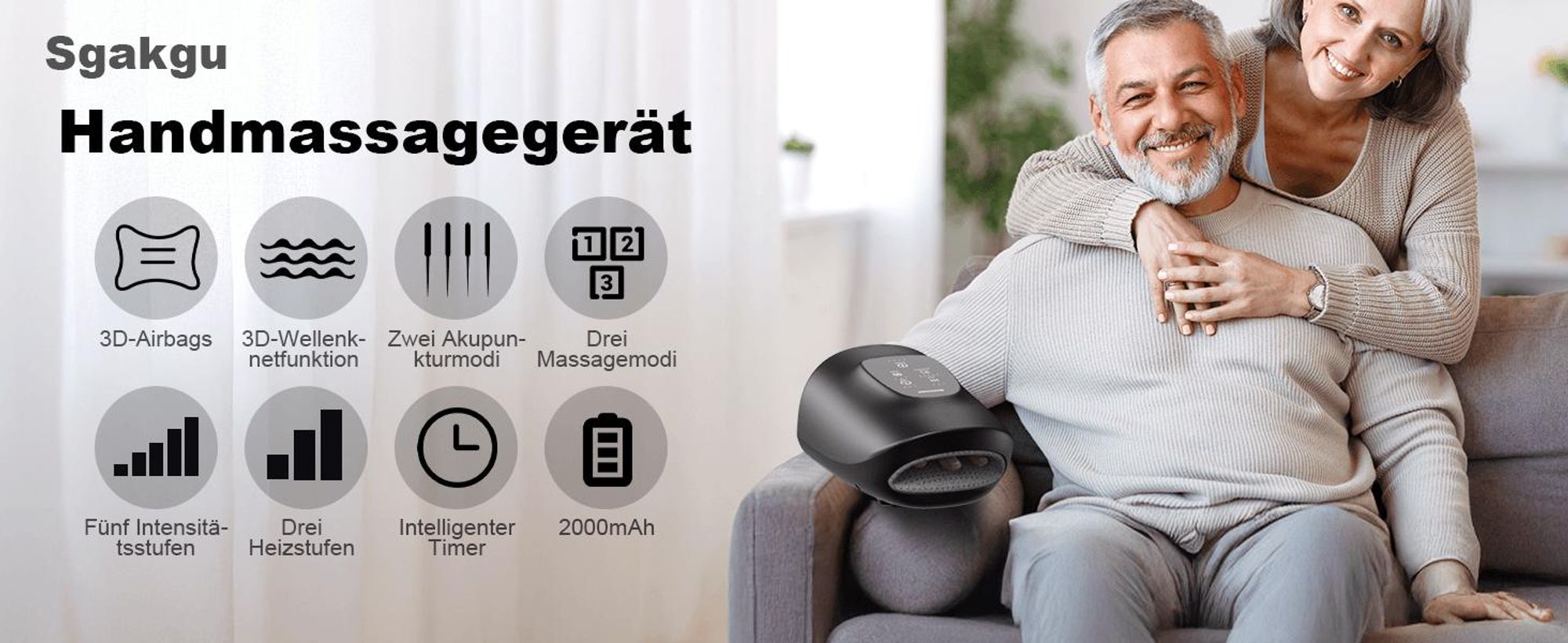 Intelligentes Handmassagegerät mit Wärme- und Kompressionsfunktion 3 Massageprogramme, 4 Temperatureinstellungen, 5 Kompressionsmuster Therapeutische
