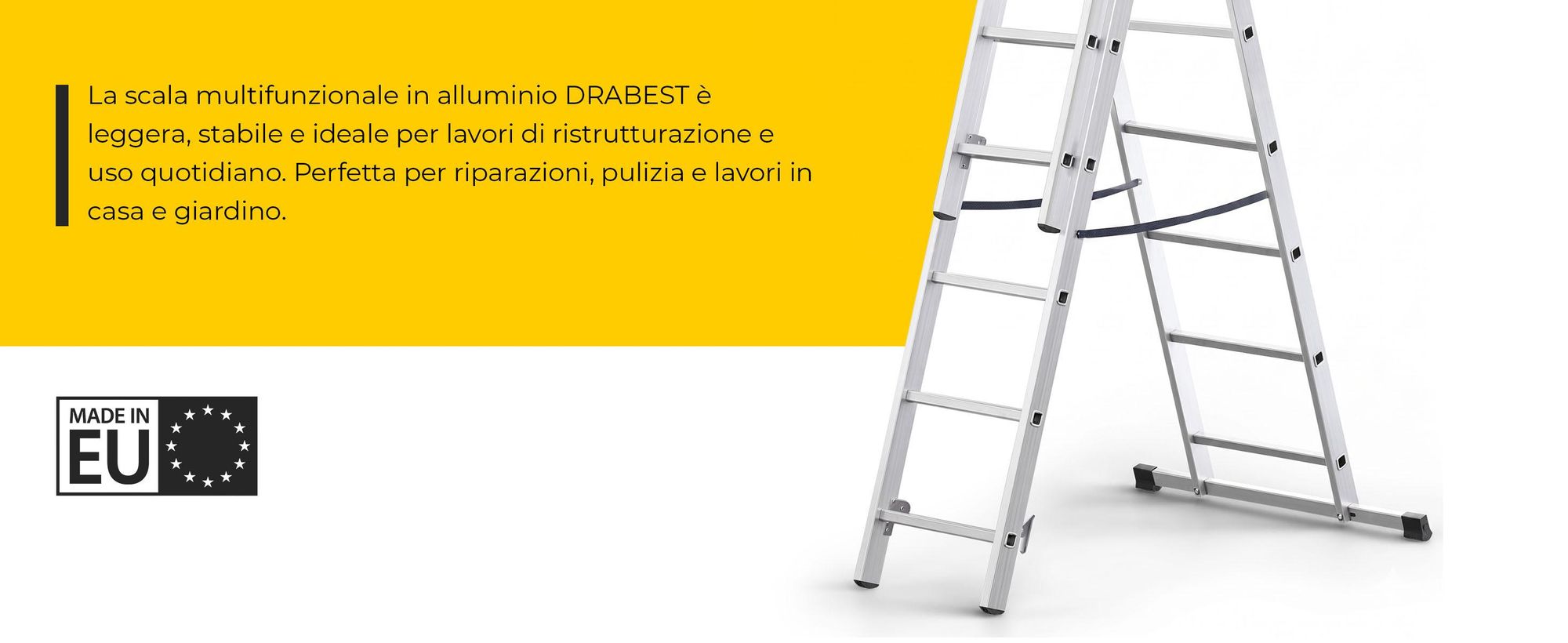 DRABEST | Scala multifunzionale 3x7 in alluminio - Scala pieghevole e a sfilo in 3 parti - 21 pioli - fino a -150 kg -  EN131 e