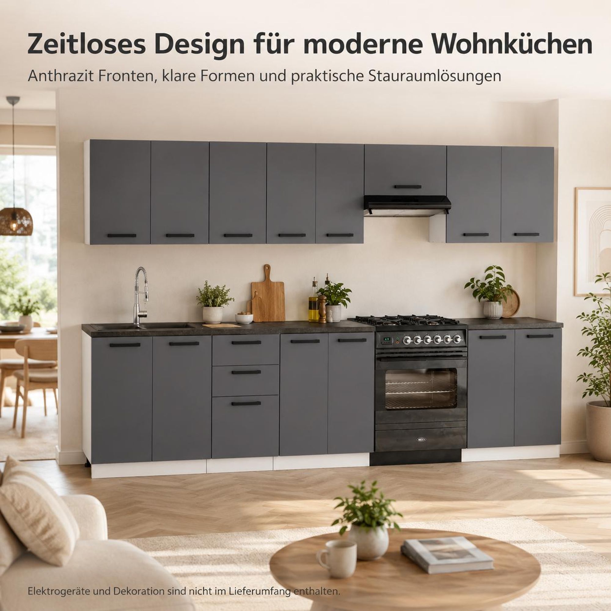 Küchenzeile 320 cm Anthrazit: Modernes Küchendesign für Wohnküchen