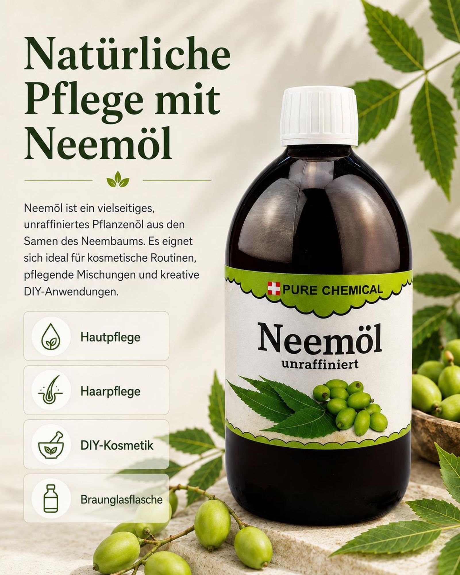 PURE CHEMICAL | Neemöl | unraffiniert | natürlich | kaltgepresst | 1 L
