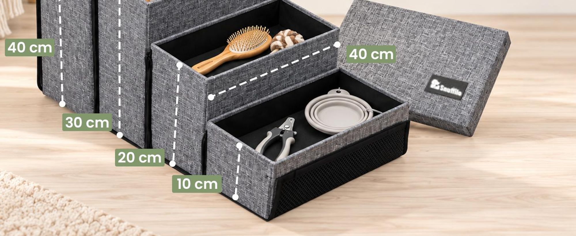 Snuffilo 3-in-1 Hundetreppe, klappbar mit Stauraum & Rampenfunktion – 4 Stufen Hundetreppe für Kleine Hunde & Katzen | Gelenkschonende Hunde Treppen Bett & Sofa - Bis 45+ kg | Grau