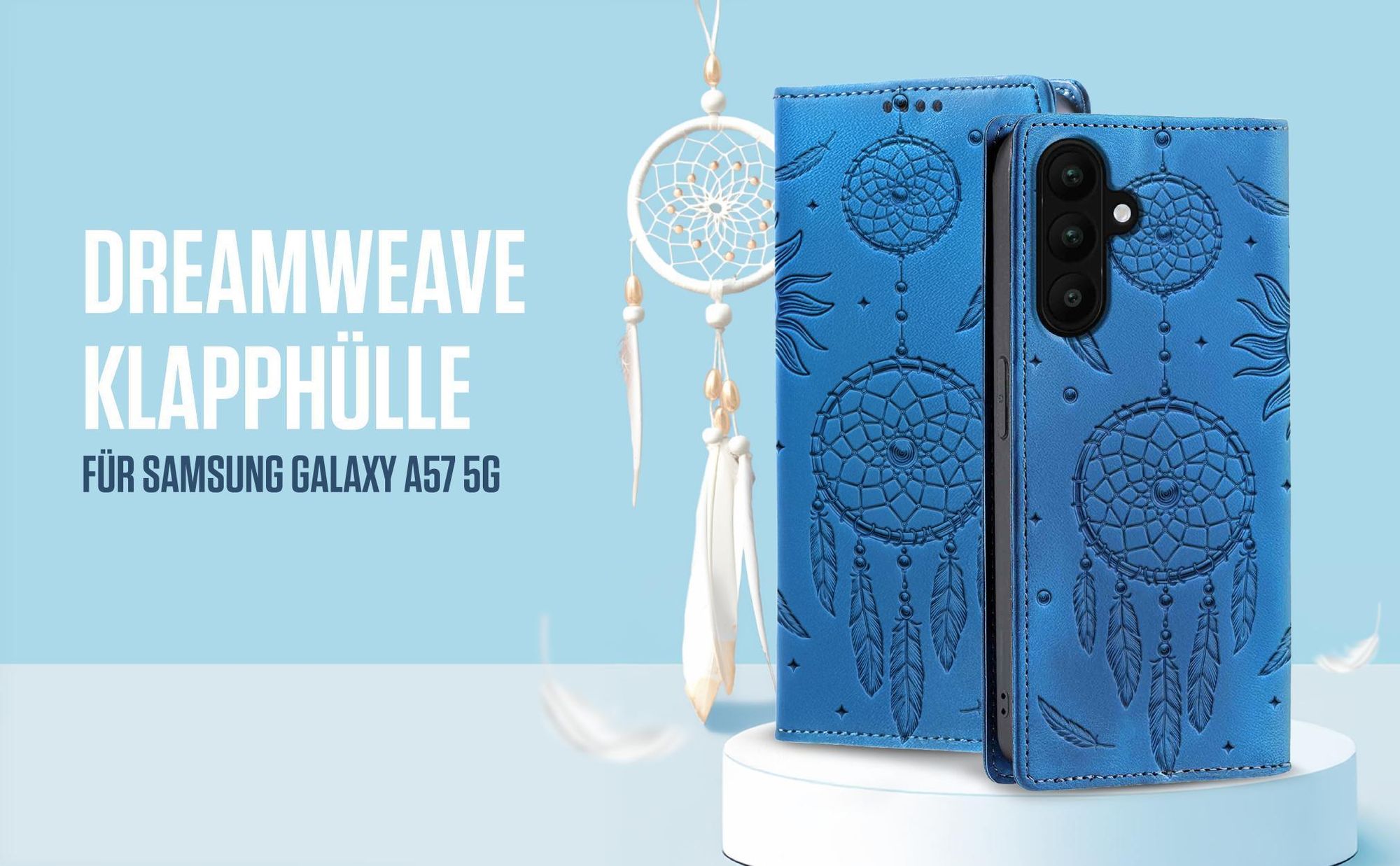 Blaue Klapphülle für Samsung Galaxy A57 5G mit feiner Traumfänger Prägung