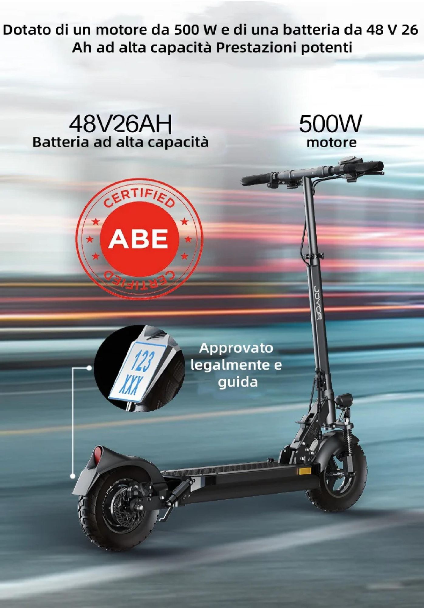 JOYOR Y8-S Pieghevole ABE Monopattino Elettrico - 500W Motor 48V26AH Batteria Pneumatici da 10 Pollici - Nero