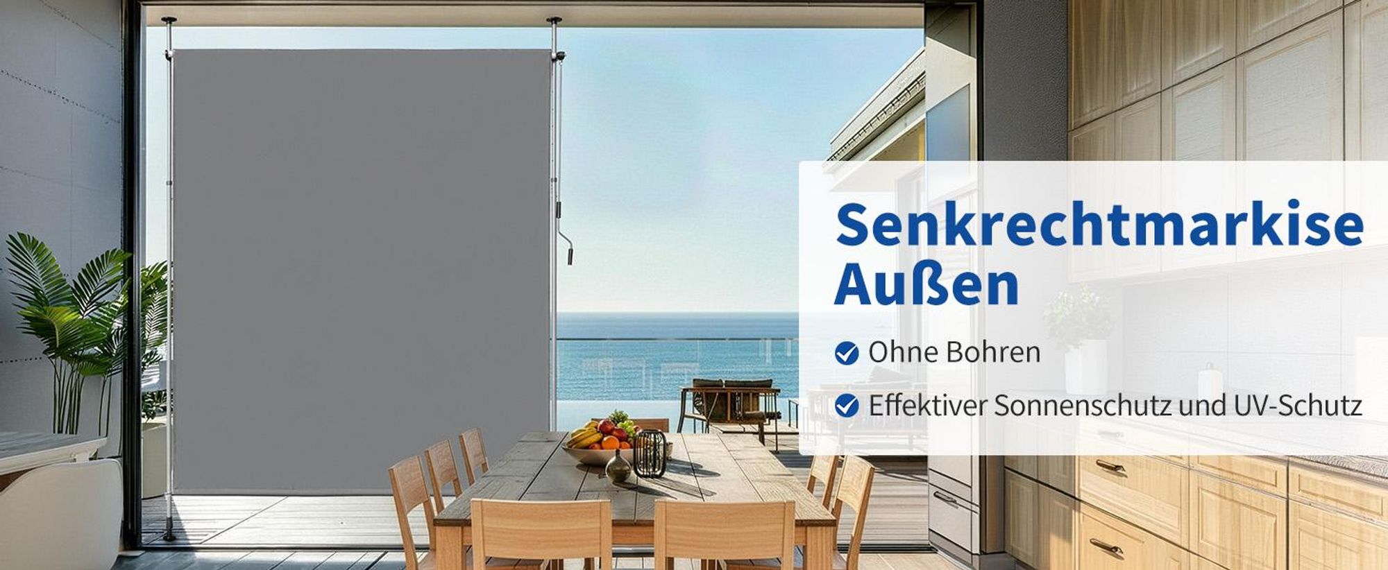 FCH Senkrechtmarkise Klemmmarkise 200x270x(210-310) cm Vertikalmarkise Balkonmarkise Sonnenmarkise Sonnenschutz, Sichtschutz, ausziehbar - Grau