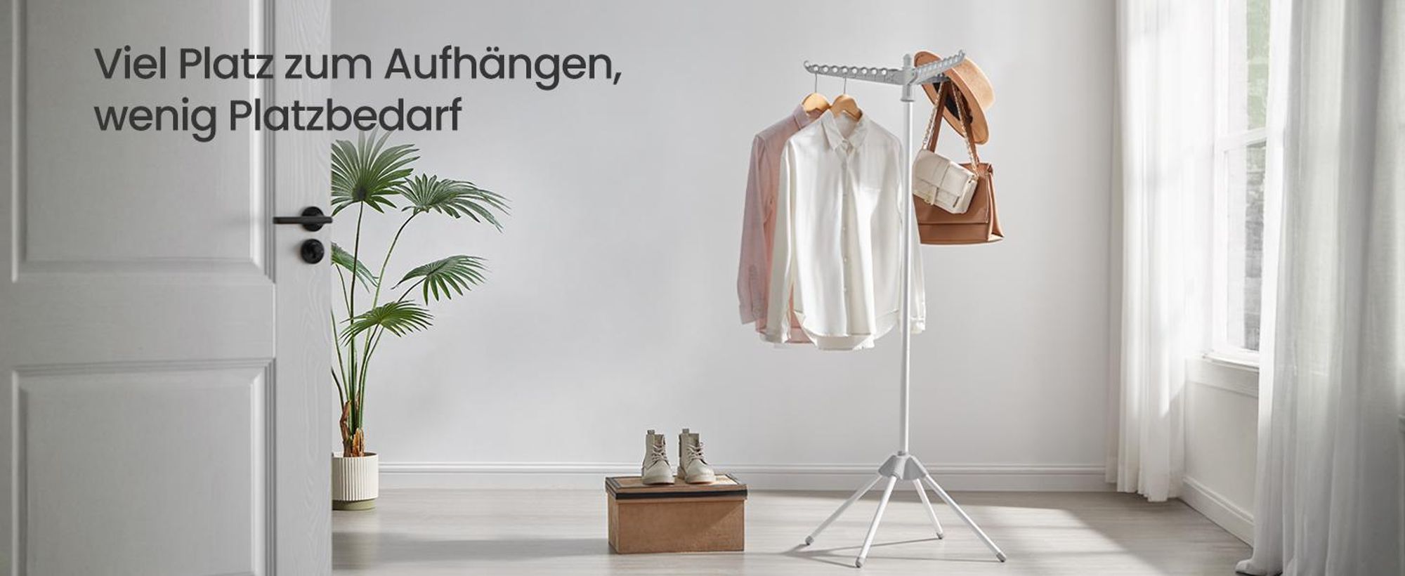 SONGMICS Wäscheständer, Standtrockner, 3 drehbare Armen für Kleiderbügel, 4 Beine, Edelstahl