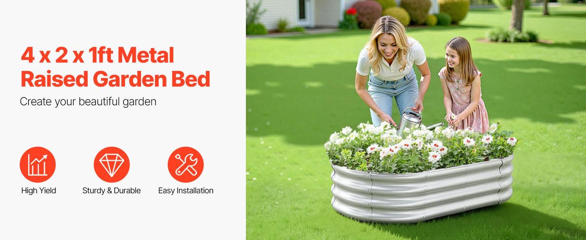 VEVOR Metall Hochbeet, 8 x 2 x 1 Fuß Outdoor Verzinkte Pflanzbox, mit Offenem Boden, Großes Ovales Hochbeet für Gemüse, Blumen, Kräuter und Sukkulenten, Dunkelgrau, 1 Stück-a, 120x60x30 cm (Silber)