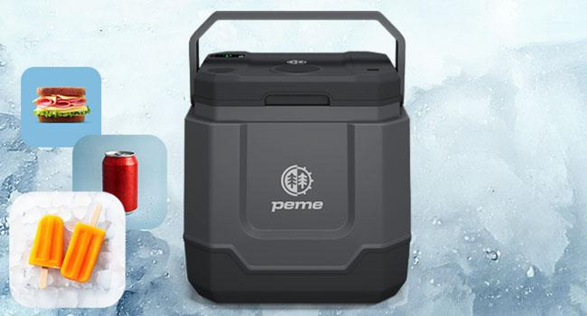 Peme Elektrische Kühlbox Trip 31,5L - Auto Camping Kühlschrank leise Bluetooth Lautsprecher Minikühlschrank Reise PKW LKW Outdoor, mit Strom & USB