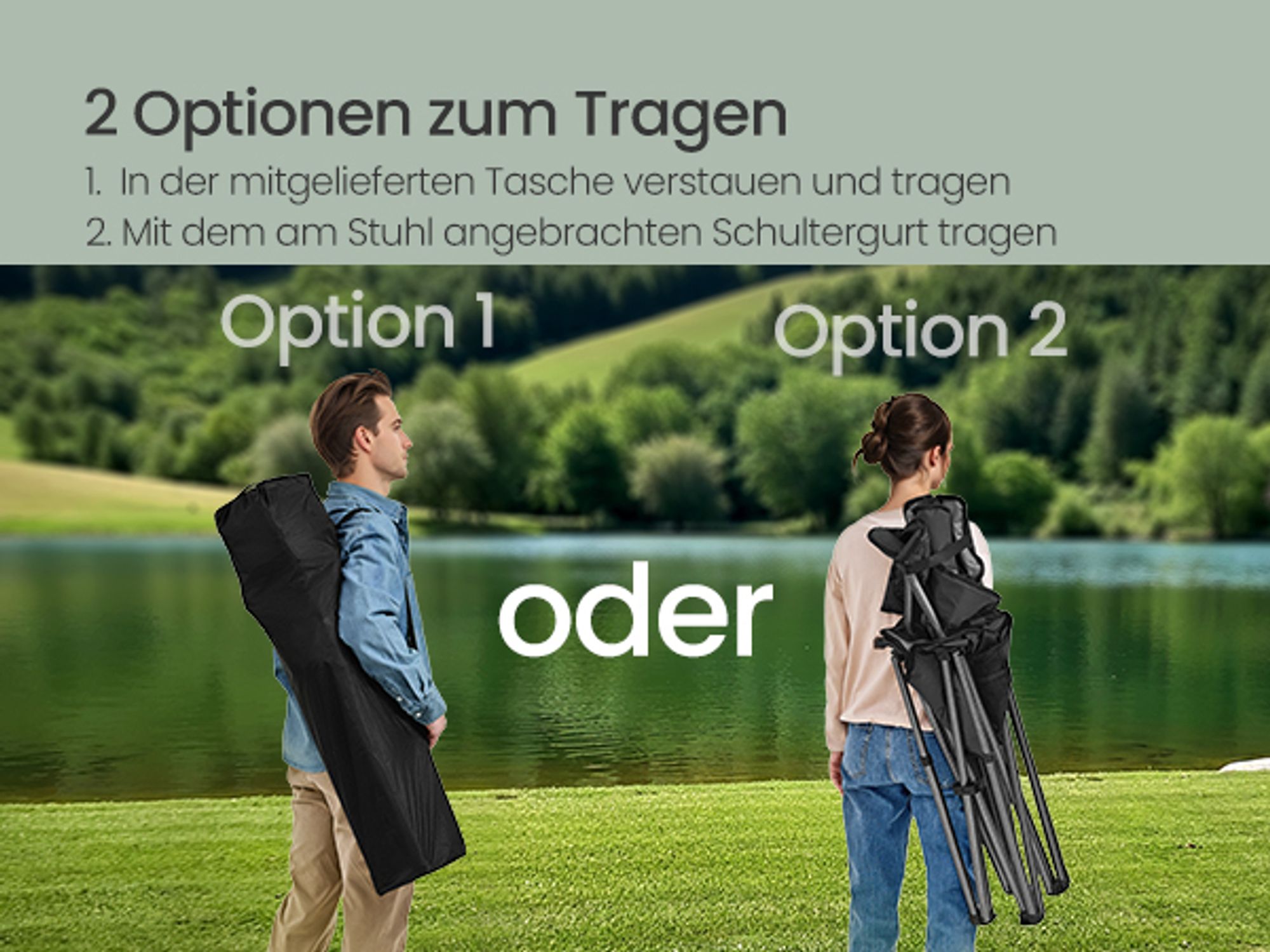SONGMICS Campingstuhl, Klappstuhl mit Getränkehalter, Angelstuhl, klappbar, bis 205 kg
