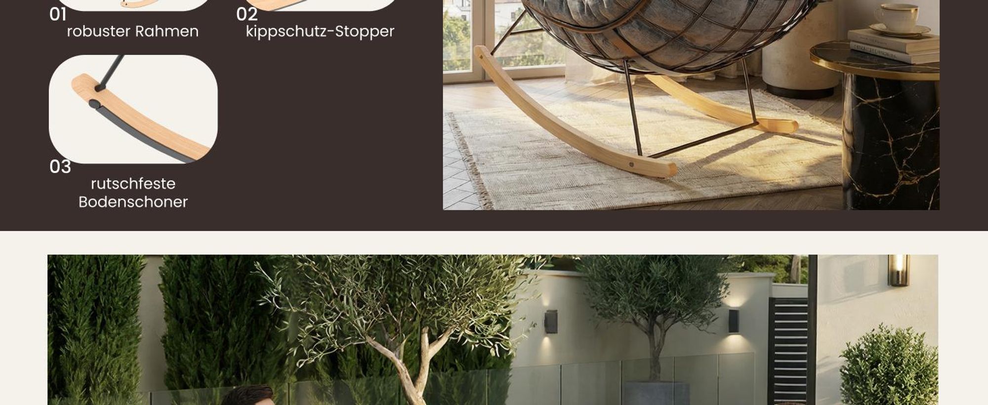 FLEXISPOT Schaukelsessel Outdoor, Gartenliege & Loungesessel mit Kissen, stabilem Metallrahmen, ideal für Balkon, Terrasse, Garten & Wohnzimmer, Grau