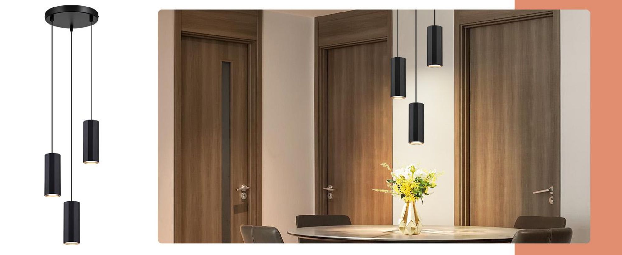 ZMH Pendelleuchte Schwarz Metall Rund 3 Flammig Hängelampe Pendellampe GU10 Modern Industrial Hängeleuchte für Wohnzimmer Esszimmer Küche Schlafzimmer
