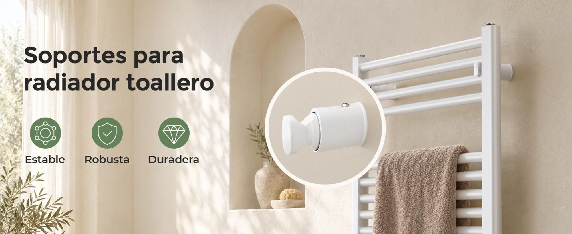 Soportes para radiador toallero, juego de 4, blancos, para tubos redondos rectos Ø22–25 mm, Distancia entre ejes 40–45 mm, ajuste de 20 mm, 1 pieza