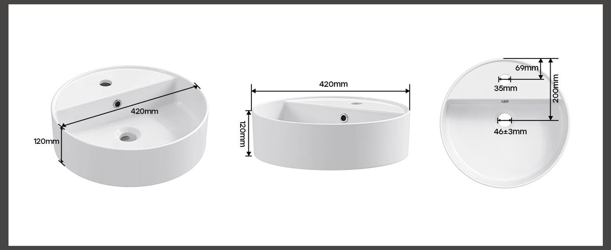 HOROW Aufsatz Handwaschbecken, Keramik Aufsatzwaschbecken 42 cm Rond mit mit Hahnloch und Überlauf, Waschschale Waschtisch für Modernes Bad