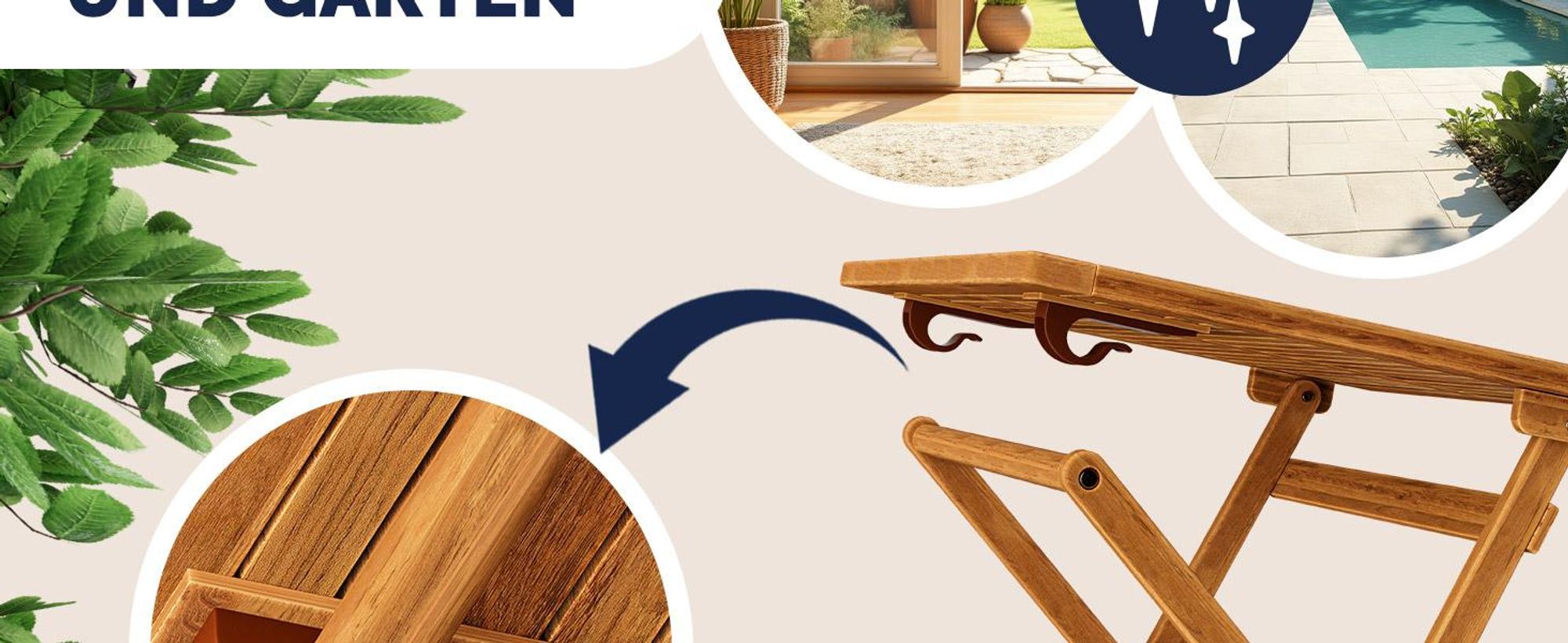 CASARIA® Beistelltisch klappbar, outdoor, FSC®-Zertifiziert 70x70x73