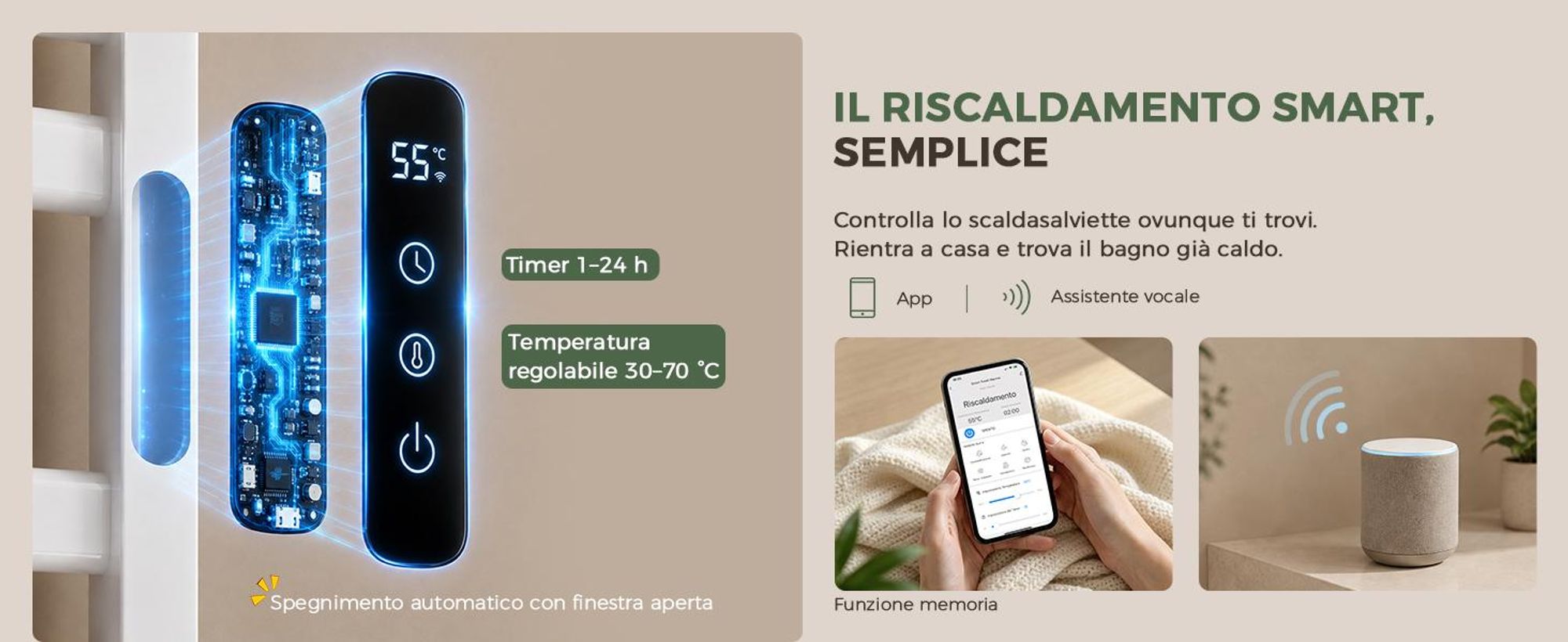 S'AFIELINA Scaldasalviette elettrico bagno con ripiano 700 × 600 mm 233 W Blanco,Termoarredo elettrico bagno WiFi con app