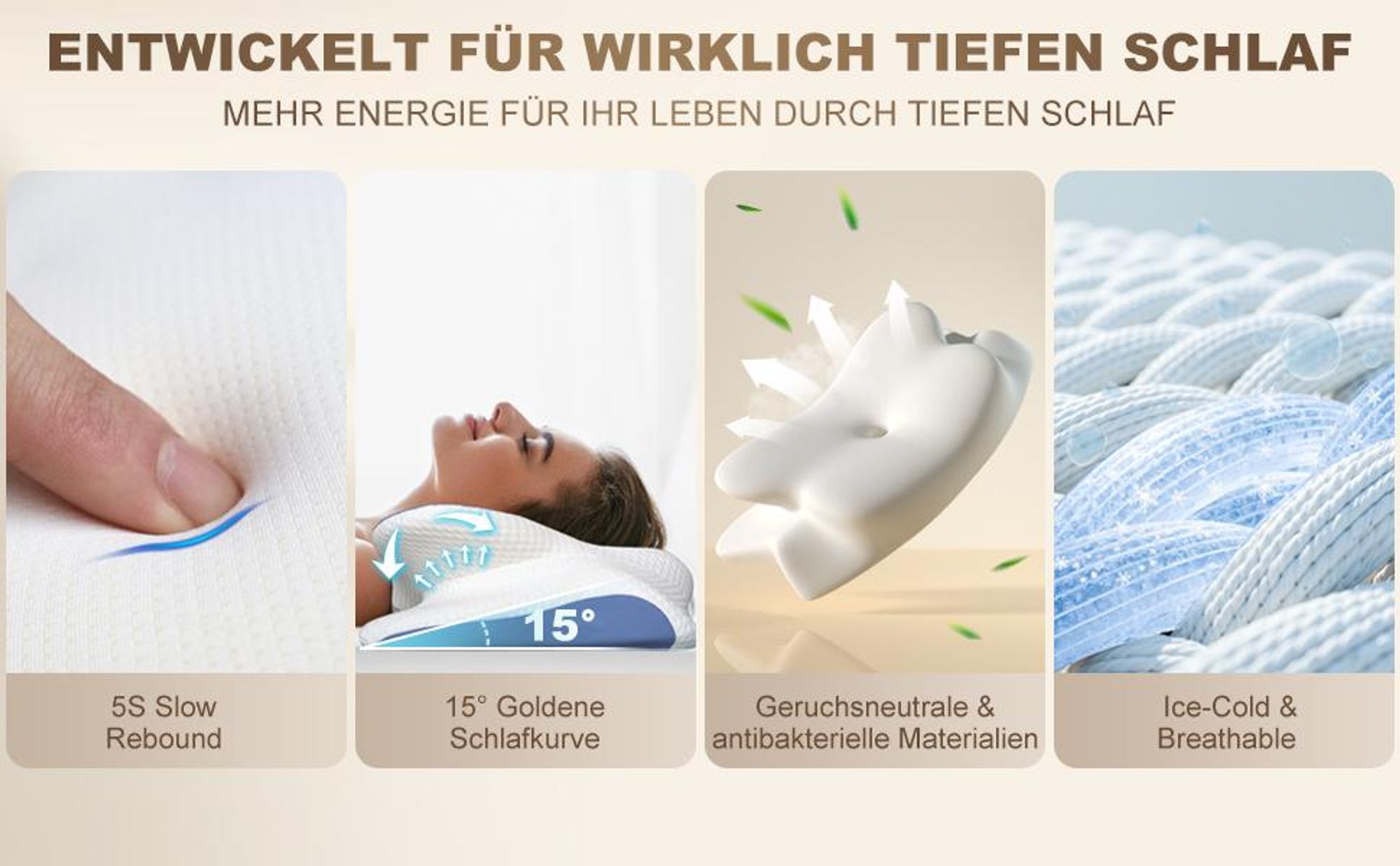 Nackenkissen, Kopfkissen, Orthopädisches Kissen, Memory Foam Kissen, Ergonomisches Kopfkissen, Schulter und Nackenschmerzen, für Bauch, Rücken