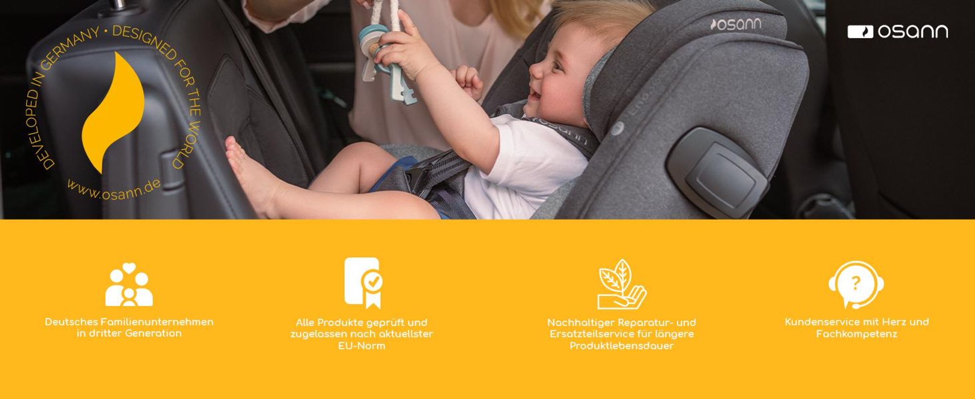 Osann Eno360 S 2 Reboarder 360 drehbar mit Isofix, Kindersitz ab 1 Jahr, 40-150 cm, mitwachsend, ab Geburt nutzbar, sicher und komfortabel - Nero