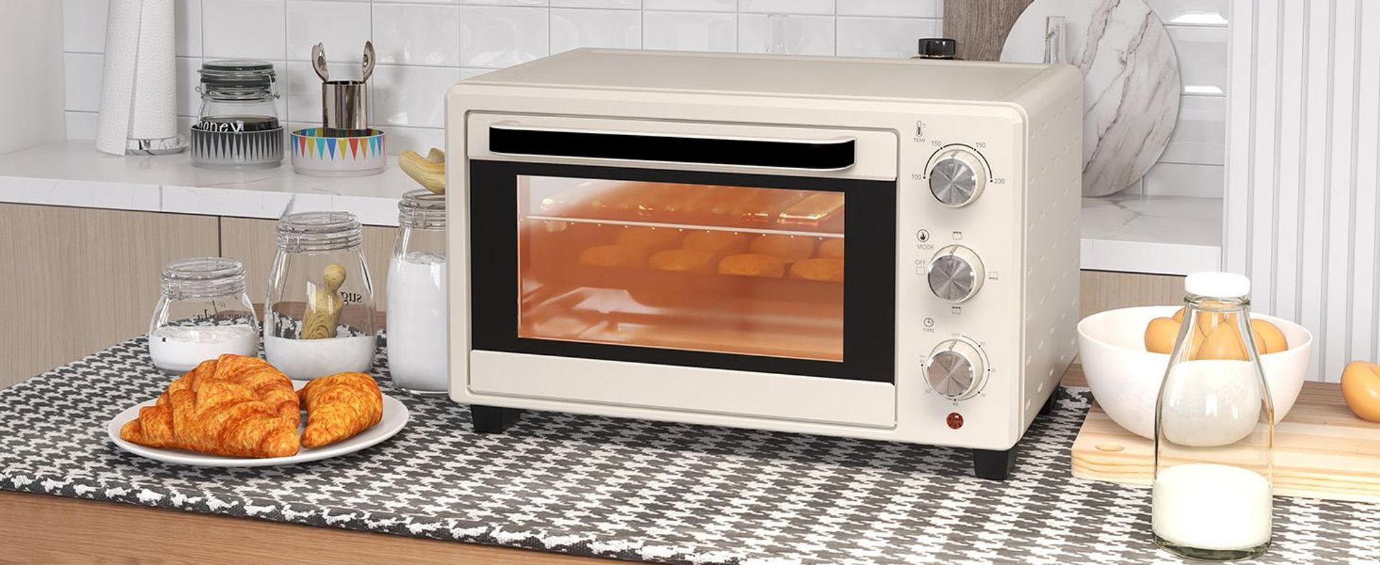 HOMCOM Mini Backofen 21L Pizzaofen Miniofen mit Backblech Grillrost Krümmelblech
