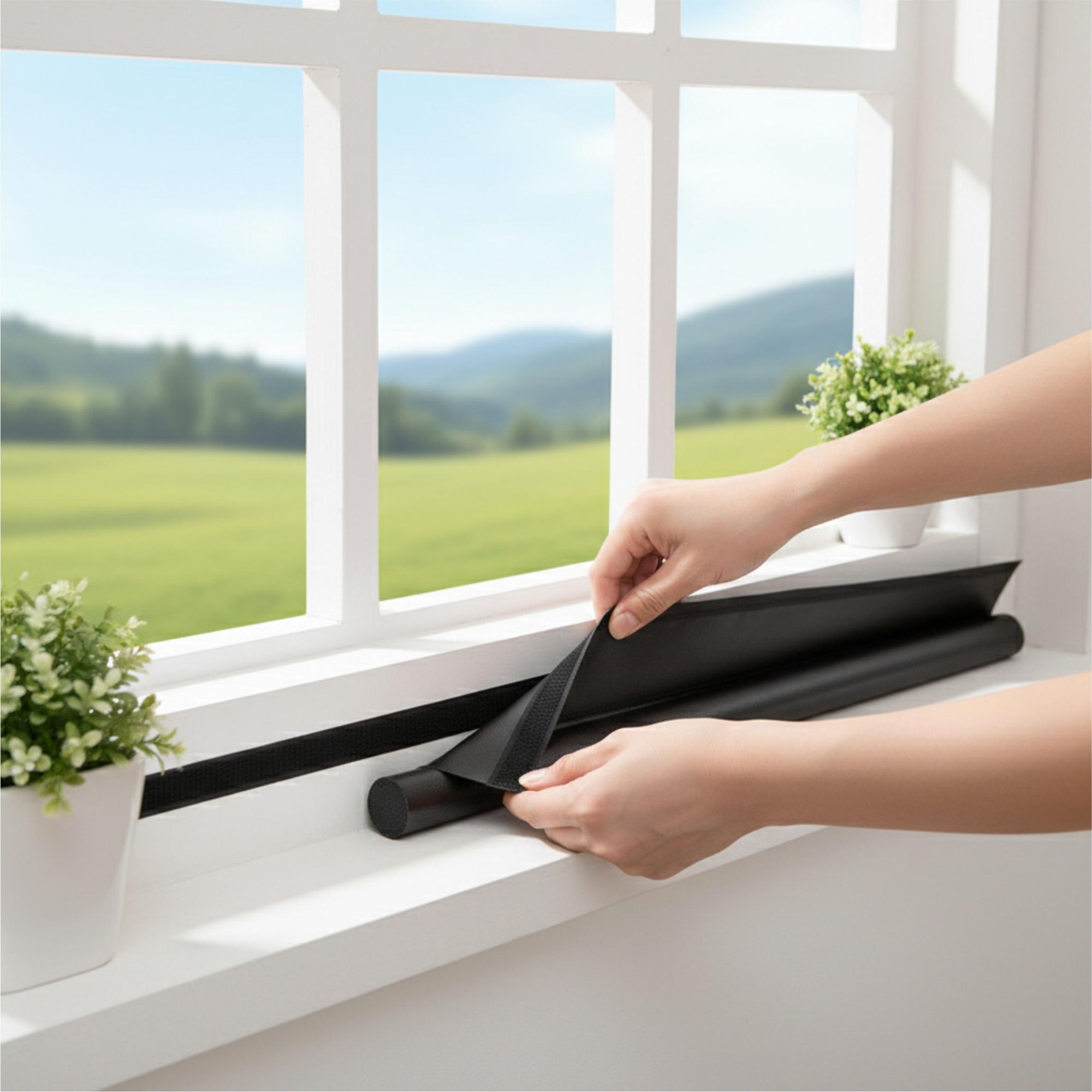 Türdichtung 90cm Schwarz, Zugluftstopper mit Klettverschluss, Schallschutz & Insektenschutz, Schaumstoff Dichtung zuschneidbar, EVI HOME Single Black