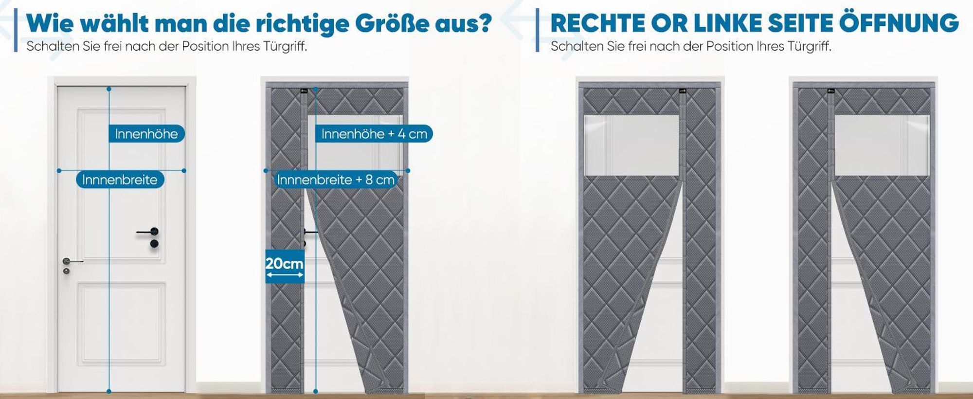 Thermovorhang magnetisch Türvorhang Kälteschutz winddicht seitliches Öffnen,Wärmeschutzvorhang, wärmeisolierend für Wohnzimmer & Balkon 90x210 cm