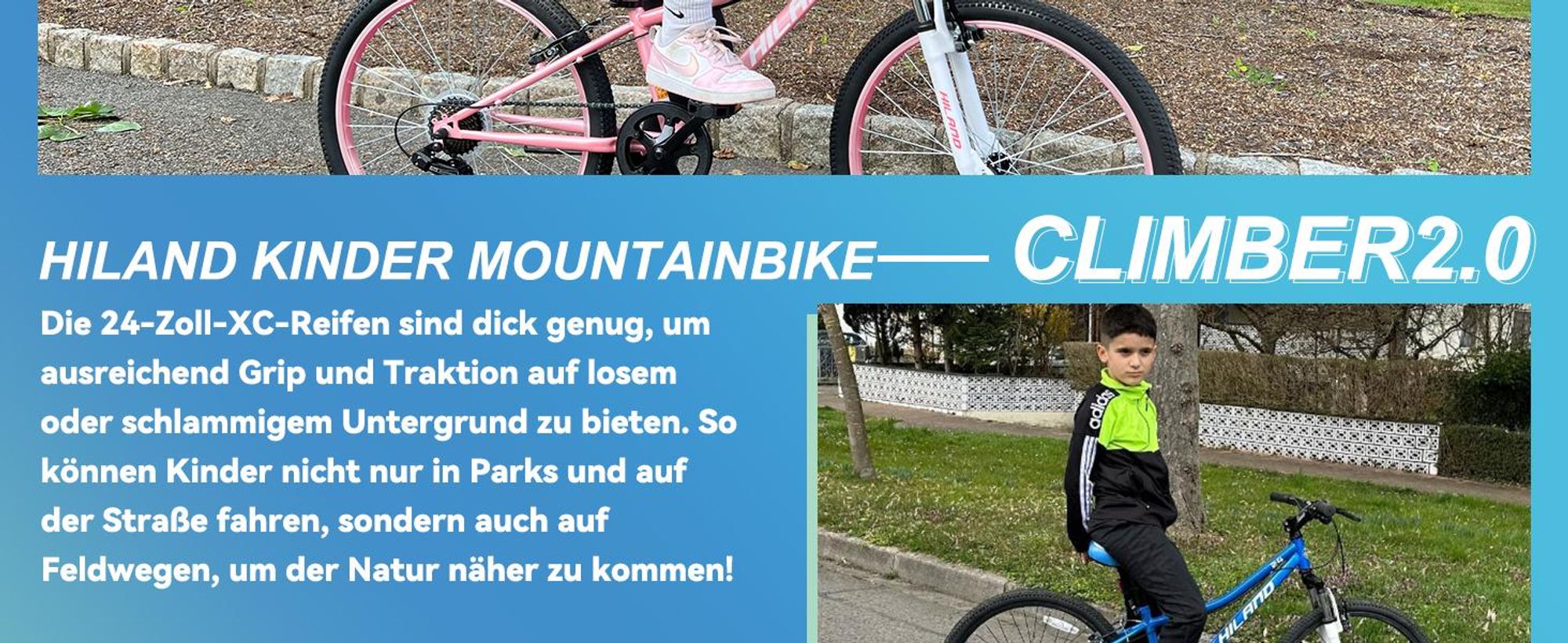 HILAND Climber 24 Zoll Kinderfahrrad Mountainbike mit Federgabel 7 Gang Shimano V-Bremse, Kinder MTB Jugend Mädchen, Schwarz