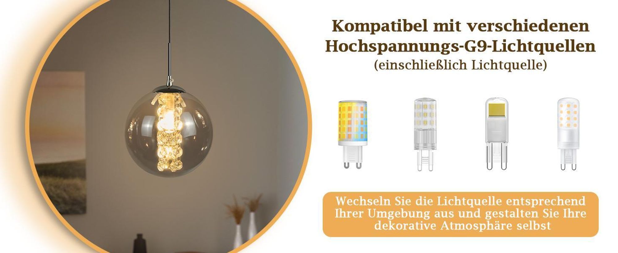 Lampe suspendue ZMH en verre, 1 ampoule, lampe de table à manger, hauteur réglable (120 cm), douille G9, pour table à manger, chambre à coucher, salle à manger, bar, gris fumé