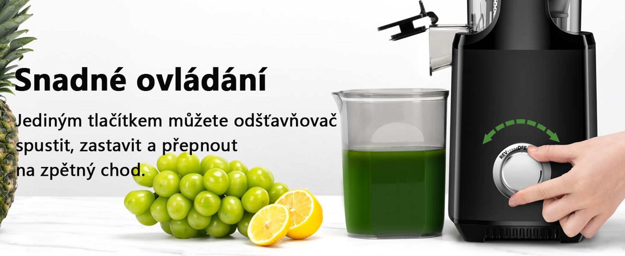 Pomalý odšťavňovač LINKChef SJ-052-EU-BL, objem 1,8 l, vhodný pro zeleninu a ovoce, trojitý filtrační systém, snadno se čistí - černý