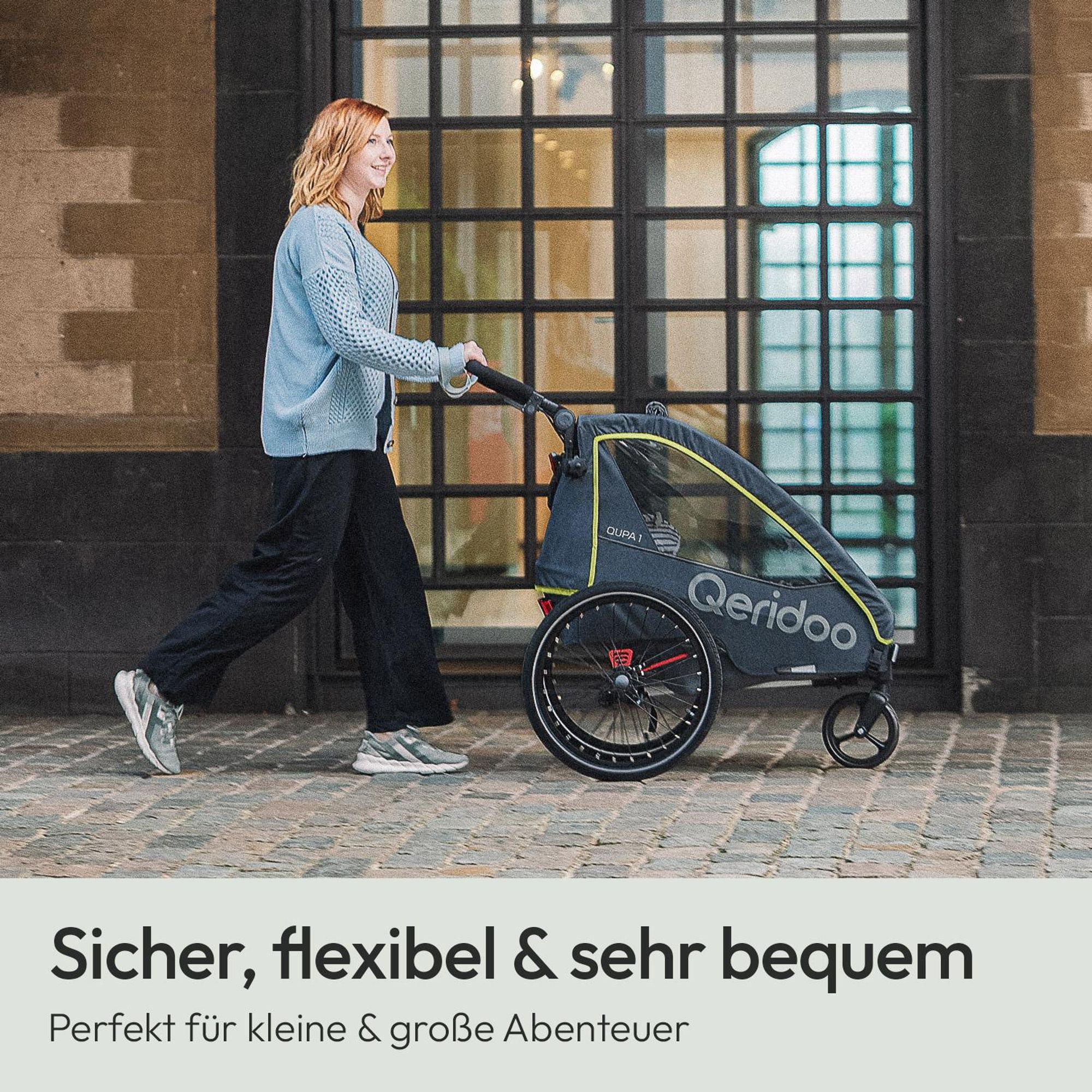 Qeridoo QUPA 1 - Kinderfahrradanhänger für 1 Kind, Farbe: Lime