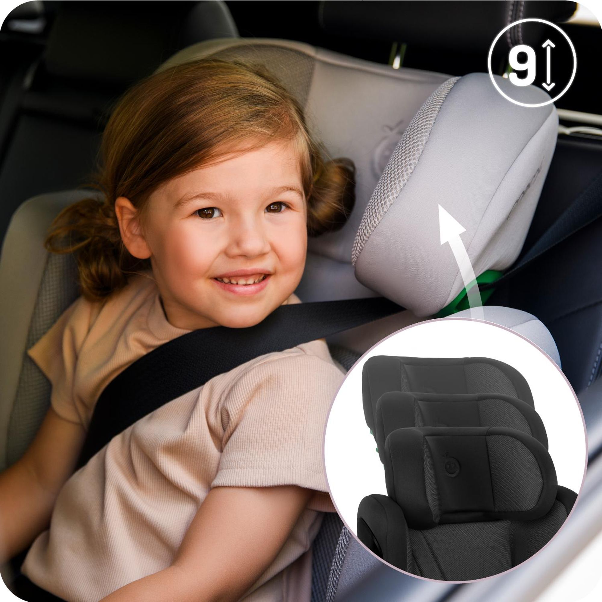 MoMi MEI – i-Size Kindersitz Gruppe 2/3 (100–150 cm, bis 36 kg) mit ISOFIX & 9-fach verstellbarer Rückenlehne – Schwarz