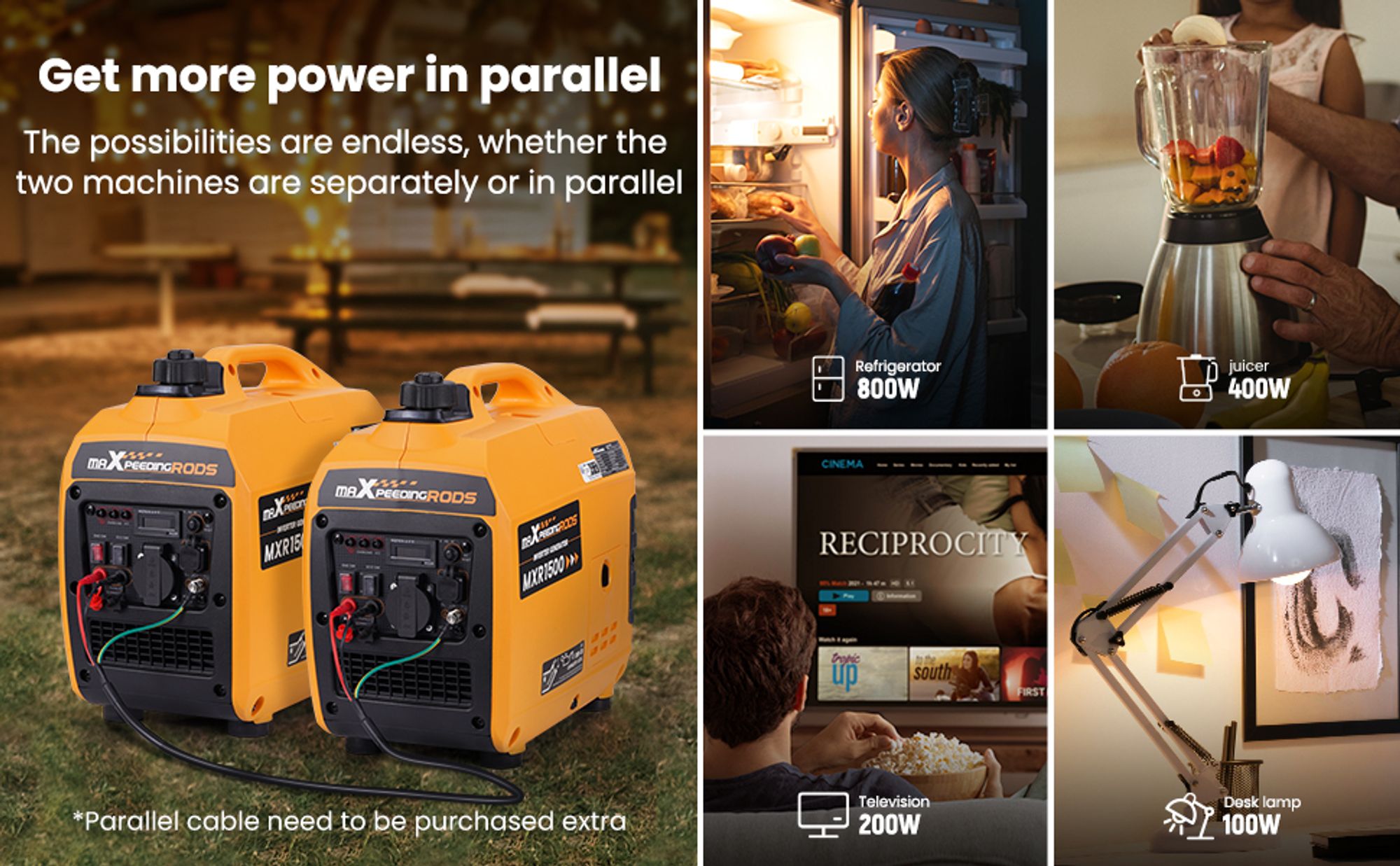 MaXpeedingrods 1000W 1200W Generator inwerterowy Generator benzynowy Generator awaryjny do kampera RV