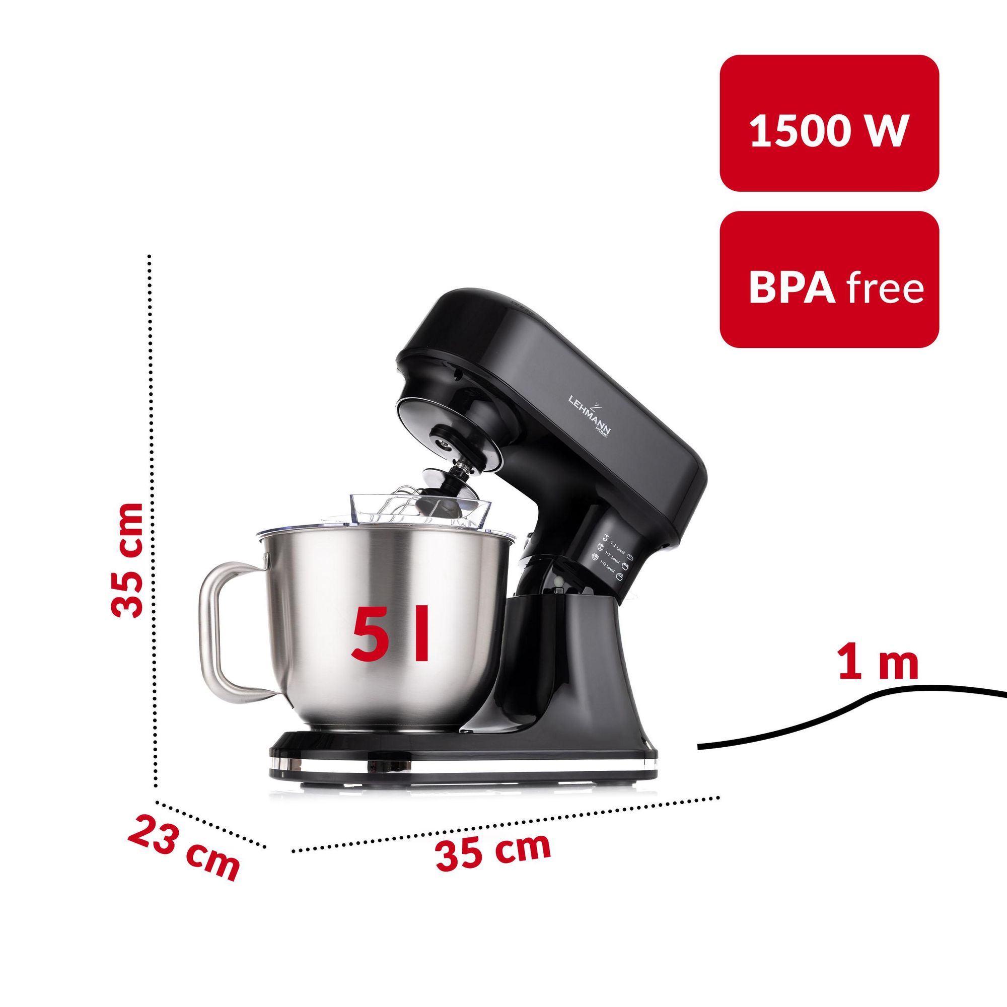 Robot kuchenny Lehmann Aristo 1500W Czarny – misa 5L, 12 trybów, 4 programy , ekran LCD, fermentacja, waga