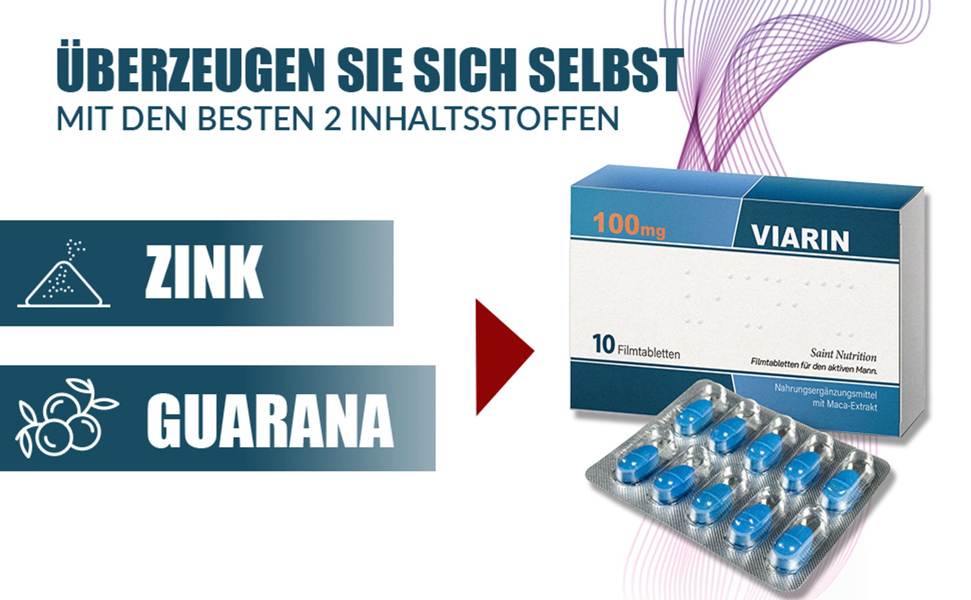 Saint Nutrition® Viarin 100 mg | für Männer – Verzögerung der Ejakulation – mehr Spaß zu zweit – Potenz steigernd – mehr Potenz