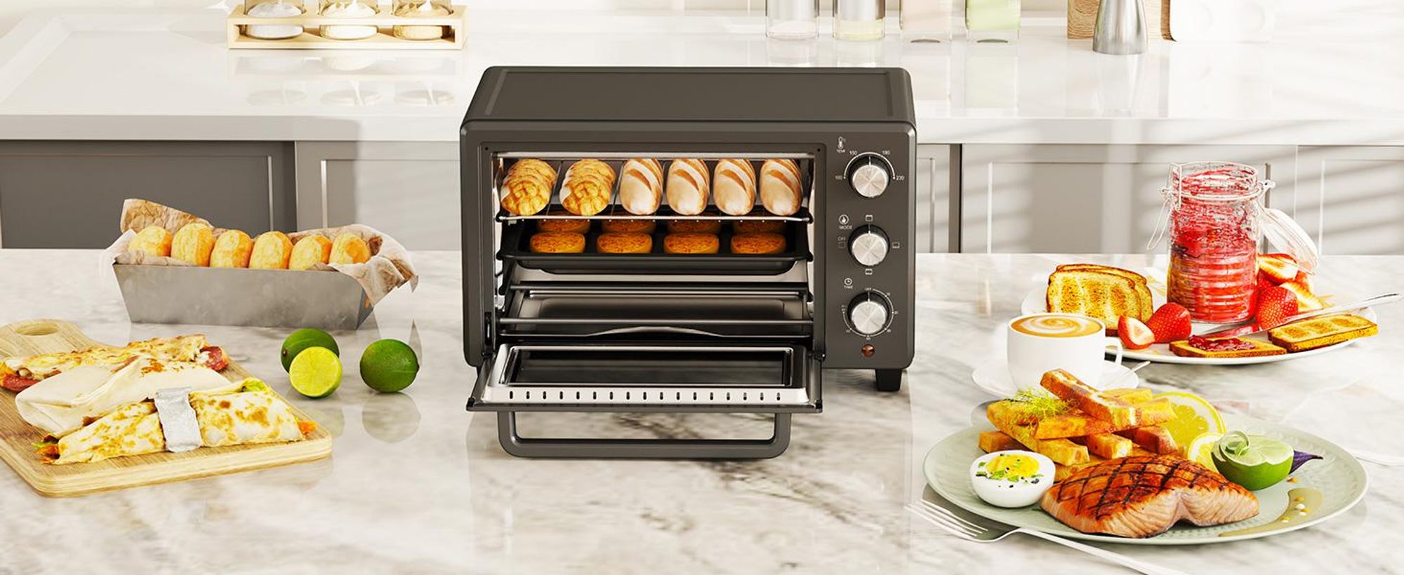 HOMCOM Minibackofen 21L 1400W 60 Min Timer, Kleinbackofen mit 100 °C-230 °C