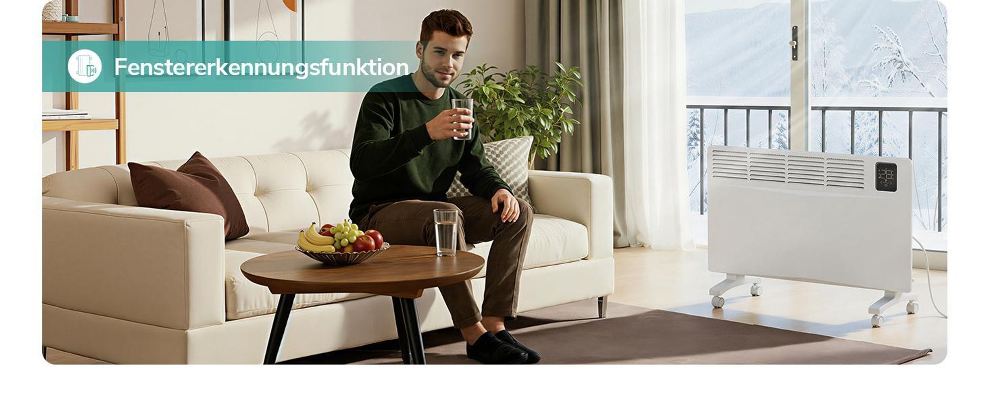 EMKE Konvektor Heizung 2000W mit WiFi & App, Elektroheizkörper Energiesparend, Wandheizung & Standgerät mit Rollen, 24/7 Timer, Weiß