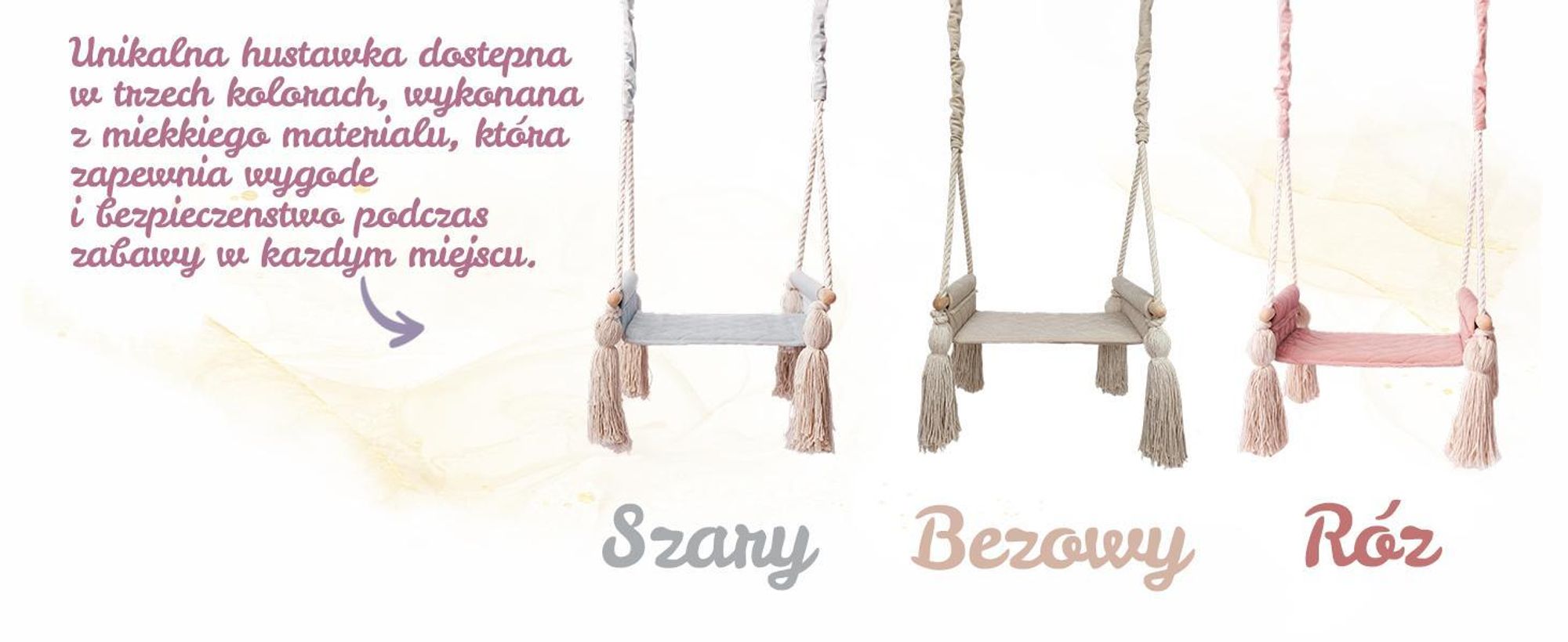 Create for you® - Drewniana Huśtawka dla Dzieci z Liną Bawełnianą Bezpieczna - Bujak Dziecięcy, Siedzisko Indoor Miękki Materiał, z Regulacją Wysokości - Beż